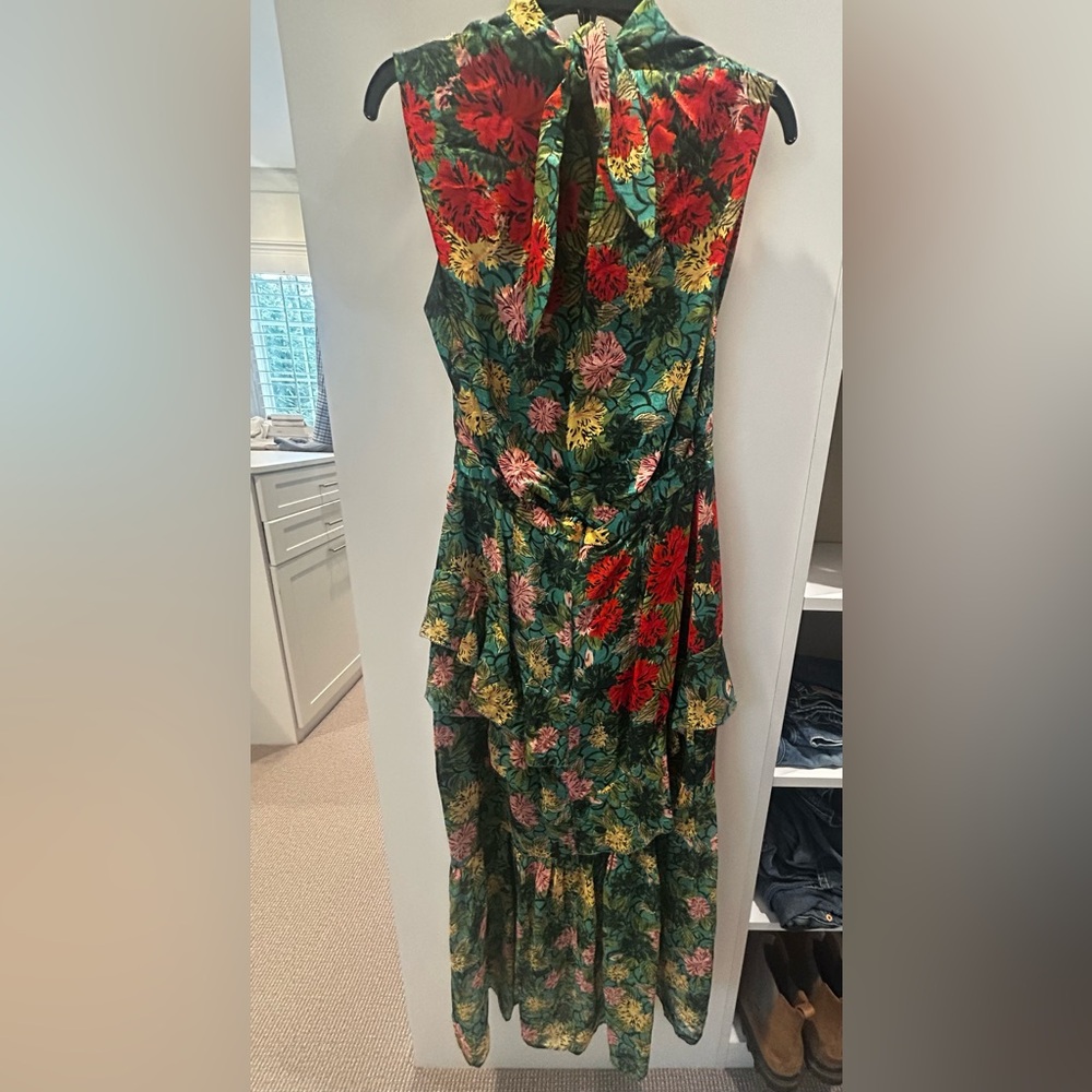 Saloni Fleur Ruffle Floral Silk Midi Dress Size 6 - Picture 6 of 7